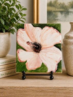 Hand Painted Hibiscus Tile | Signed Studio Art | USA Made